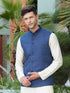 Navy Blue Cotton Blend Solid Nehru Jacket